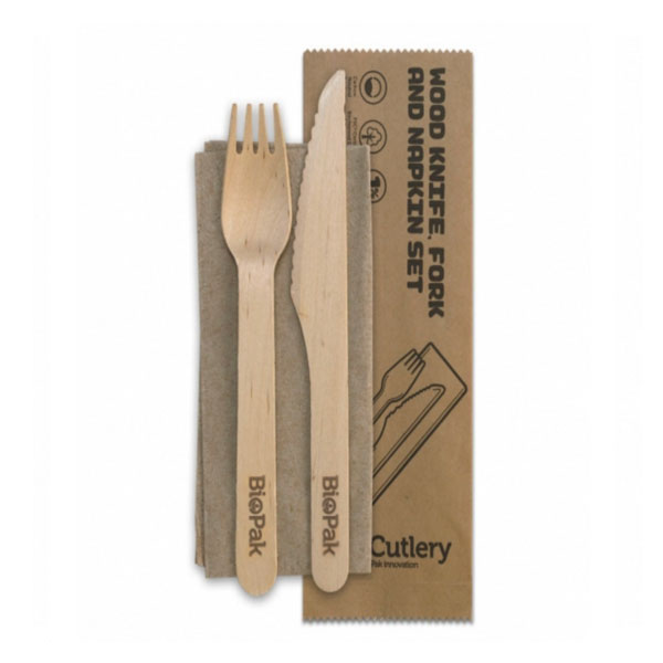 Wooden Fork/Knife/Napkin set